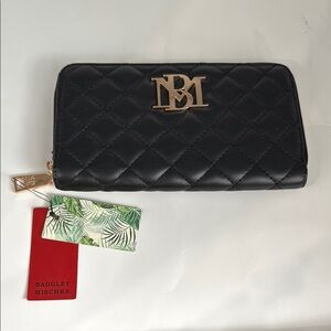 Badgley Mischka Black Quilted Wallet with Gold Logo